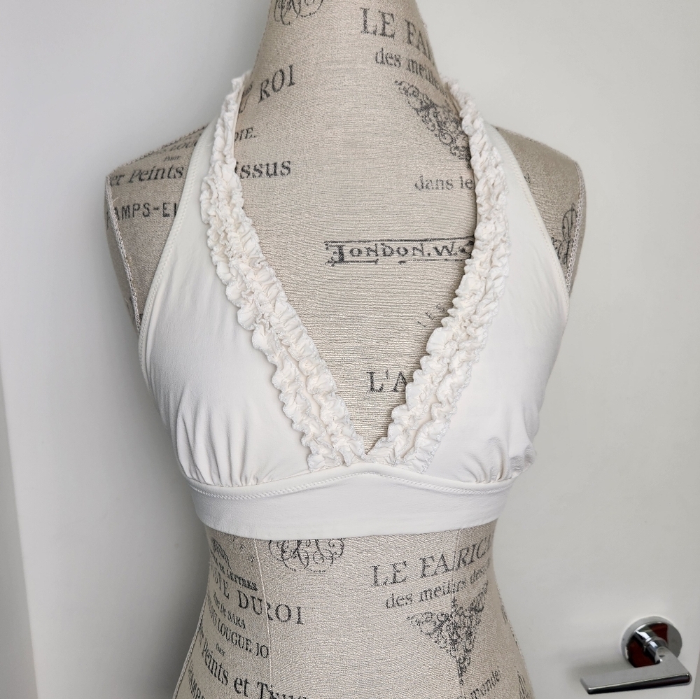 JCrew White Crepe Ruffle Bikini Top